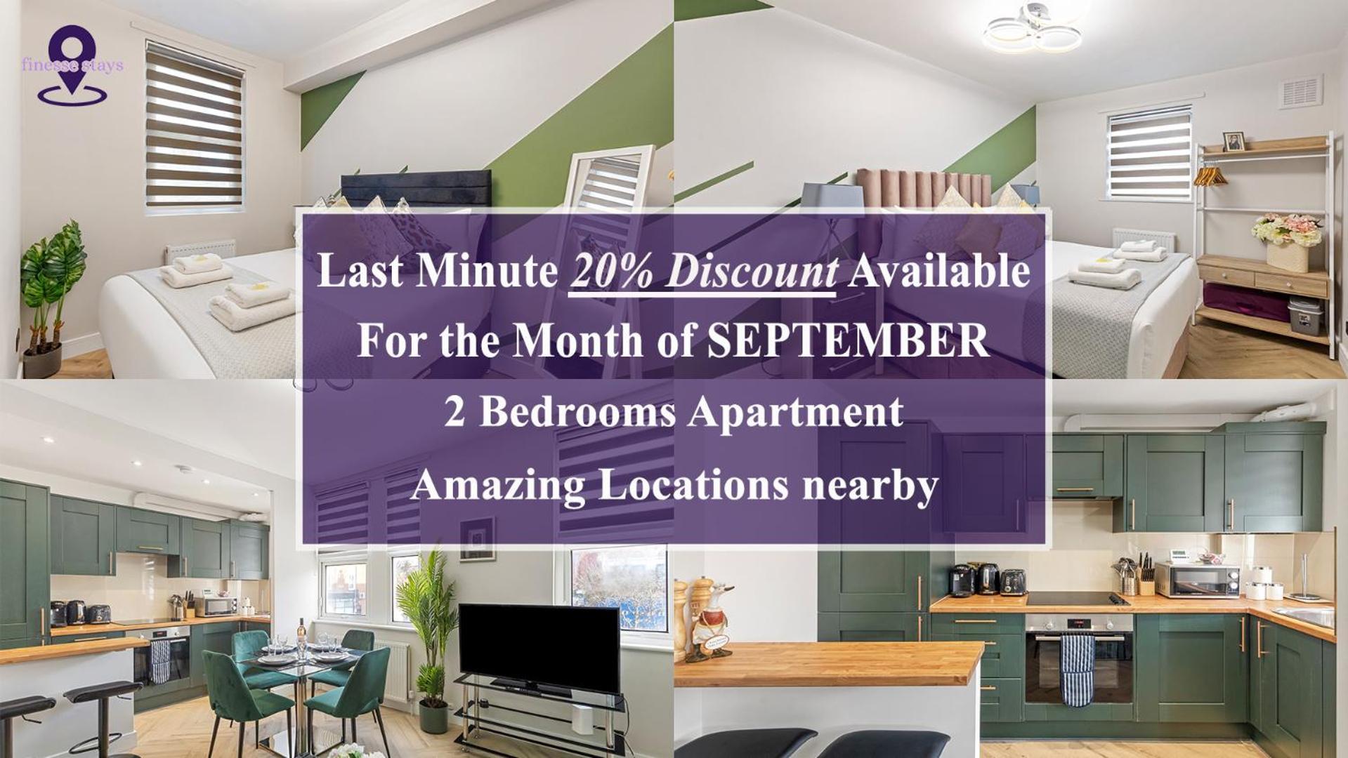 Last-Minute Offers ! Limited Time L Exclusive Deal On 2 Bedroom, High Spec Luxury Flat By Finesse Stays Short Lets & Serviced Accommodation London With Free Wifi * Londen