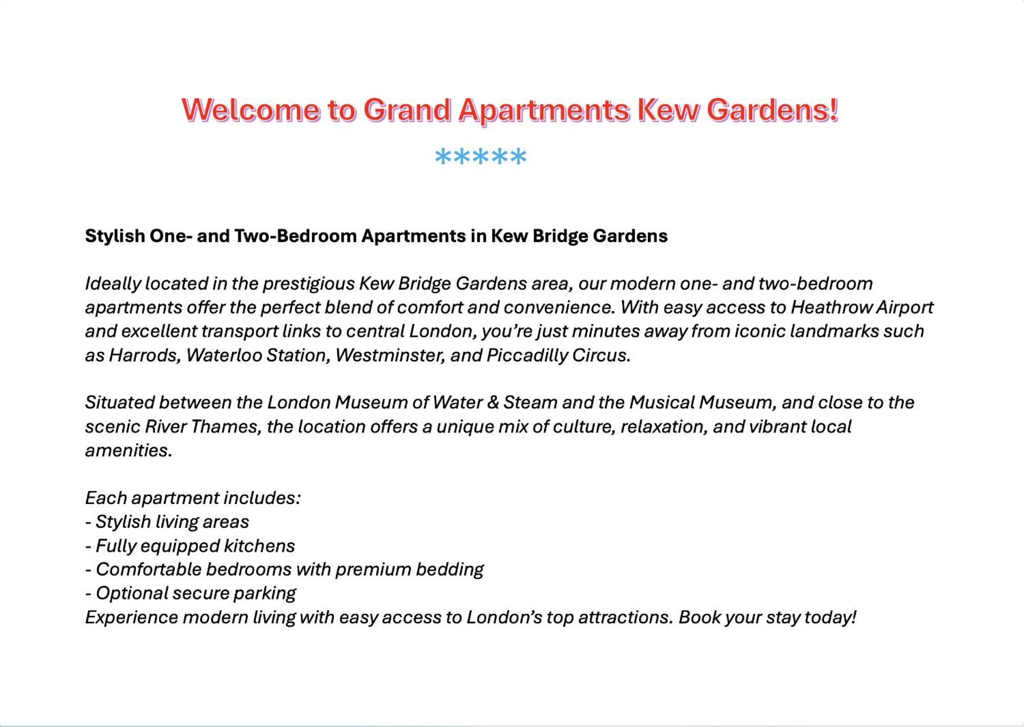 Grand Apartments Kew Gardens Apartment